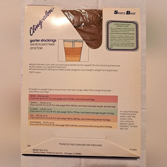 Sears Best Cling-alon garter stockings. Sandstone color, Shapely size - Picture 2 of 2